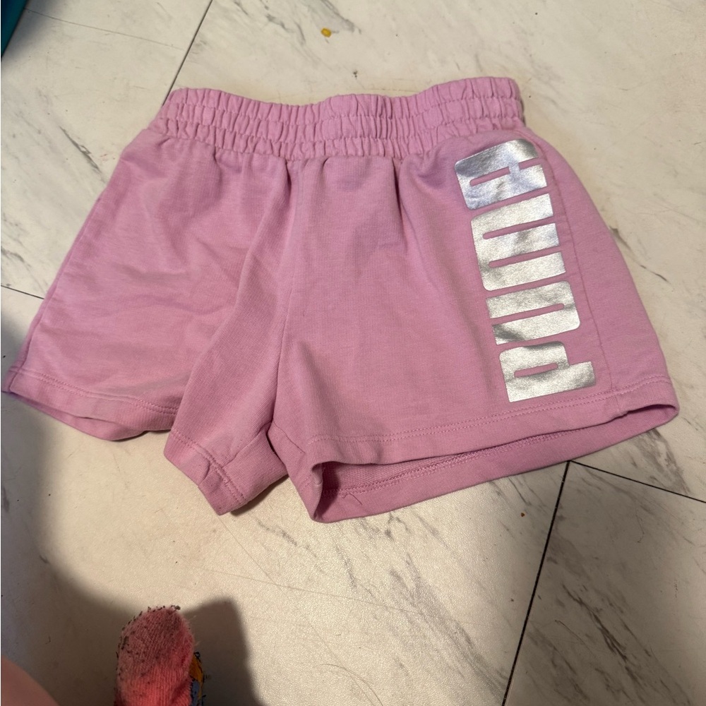 Puma Kids Pink Shorts with Silver Logo